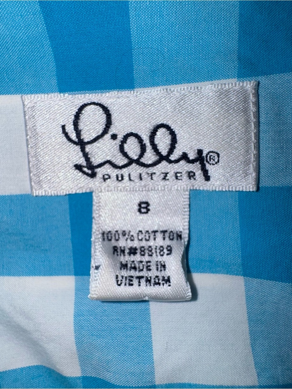Lilly Pulitzer vintage Turquoise Blue White Gingham Belted Shirt Dress Size 8 - Picture 11 of 12